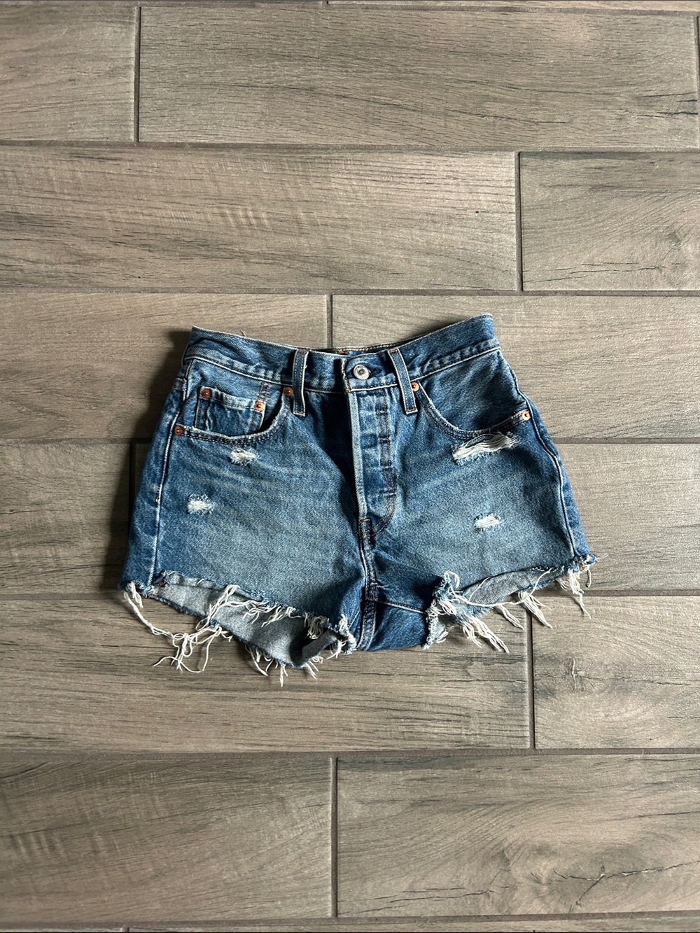 Levi's Frayed Distressed Denim Cutoff Shorts - Blue